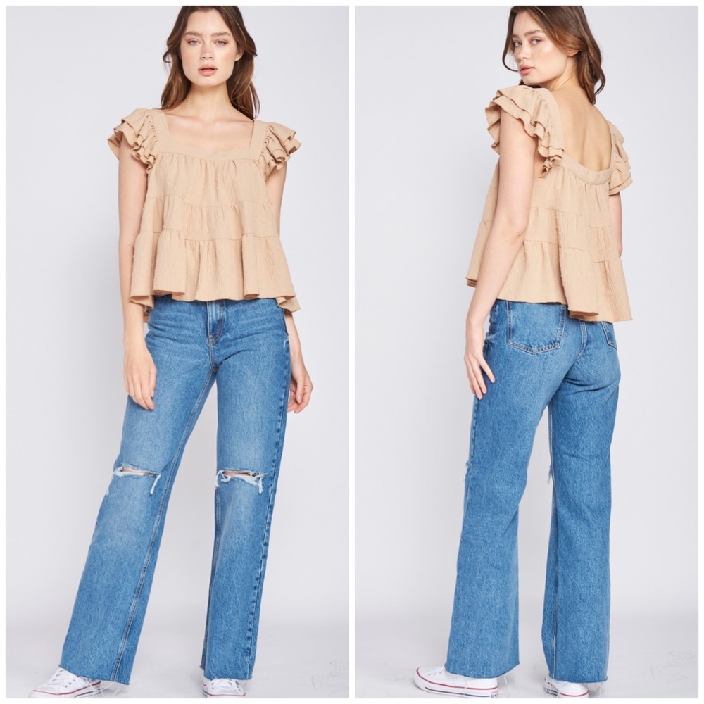 Jacquie The Label Taupe Swiss Dot Swing Top - Picture 7 of 8